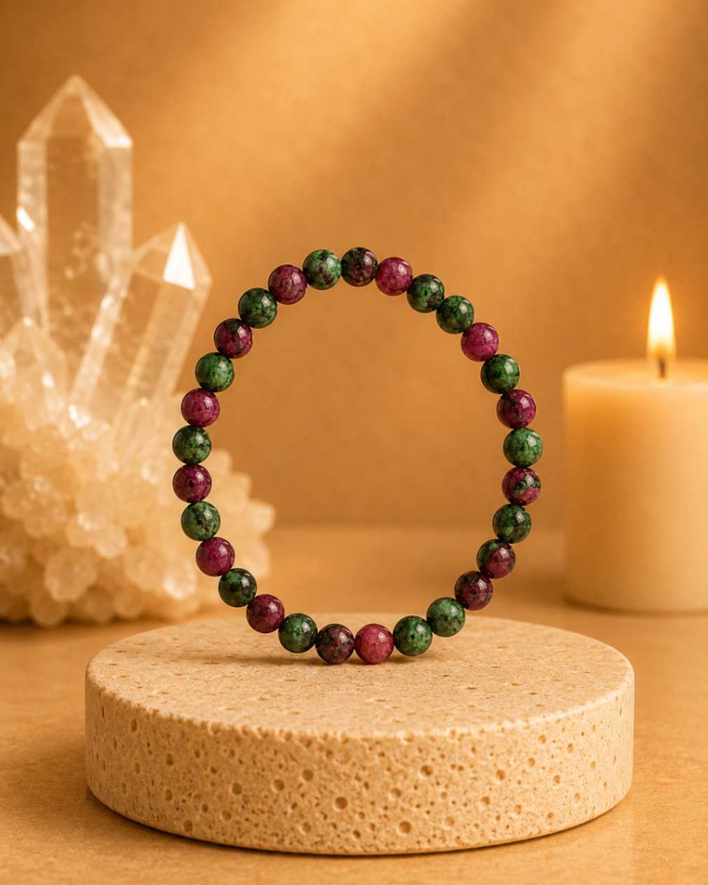 Pulseira Zoisita com Rubi (Esferas 6mm)