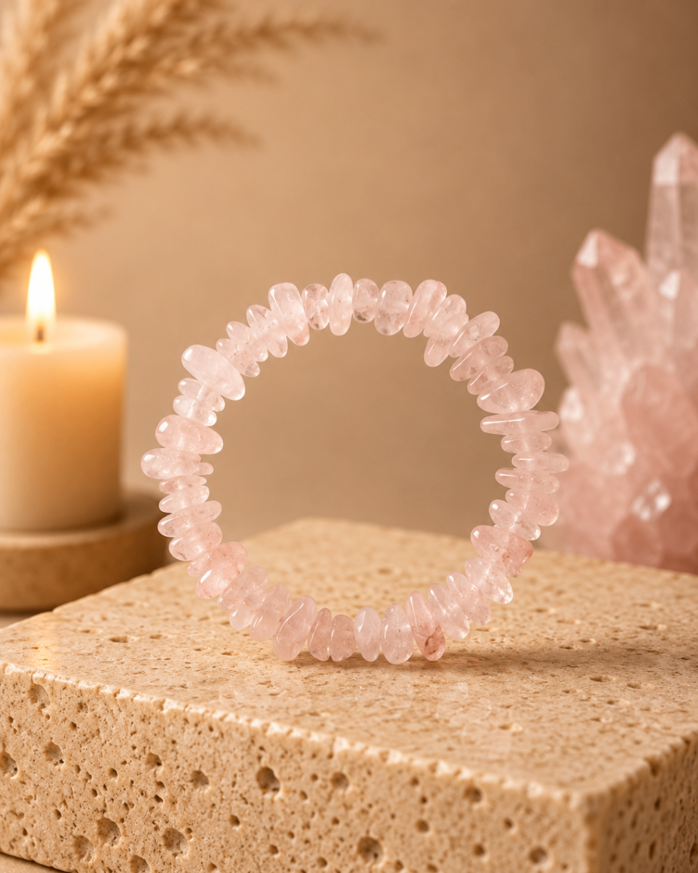 Pulseira Quartzo Rosa (Cascalho)