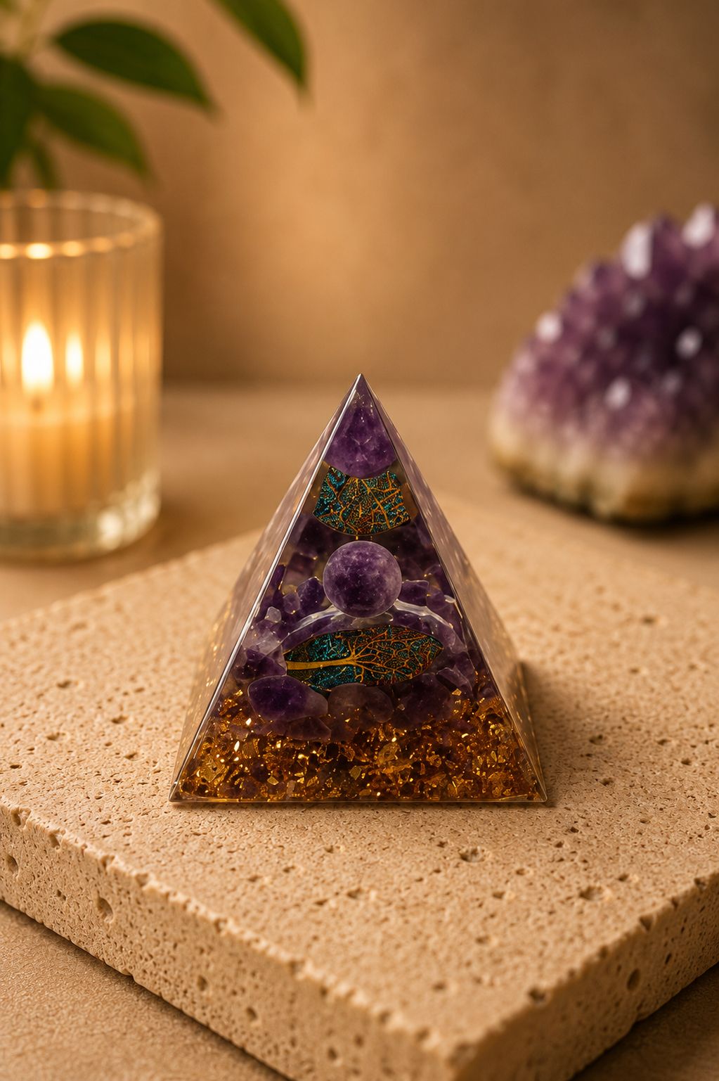 Pirâmide de Orgonite com Ametista