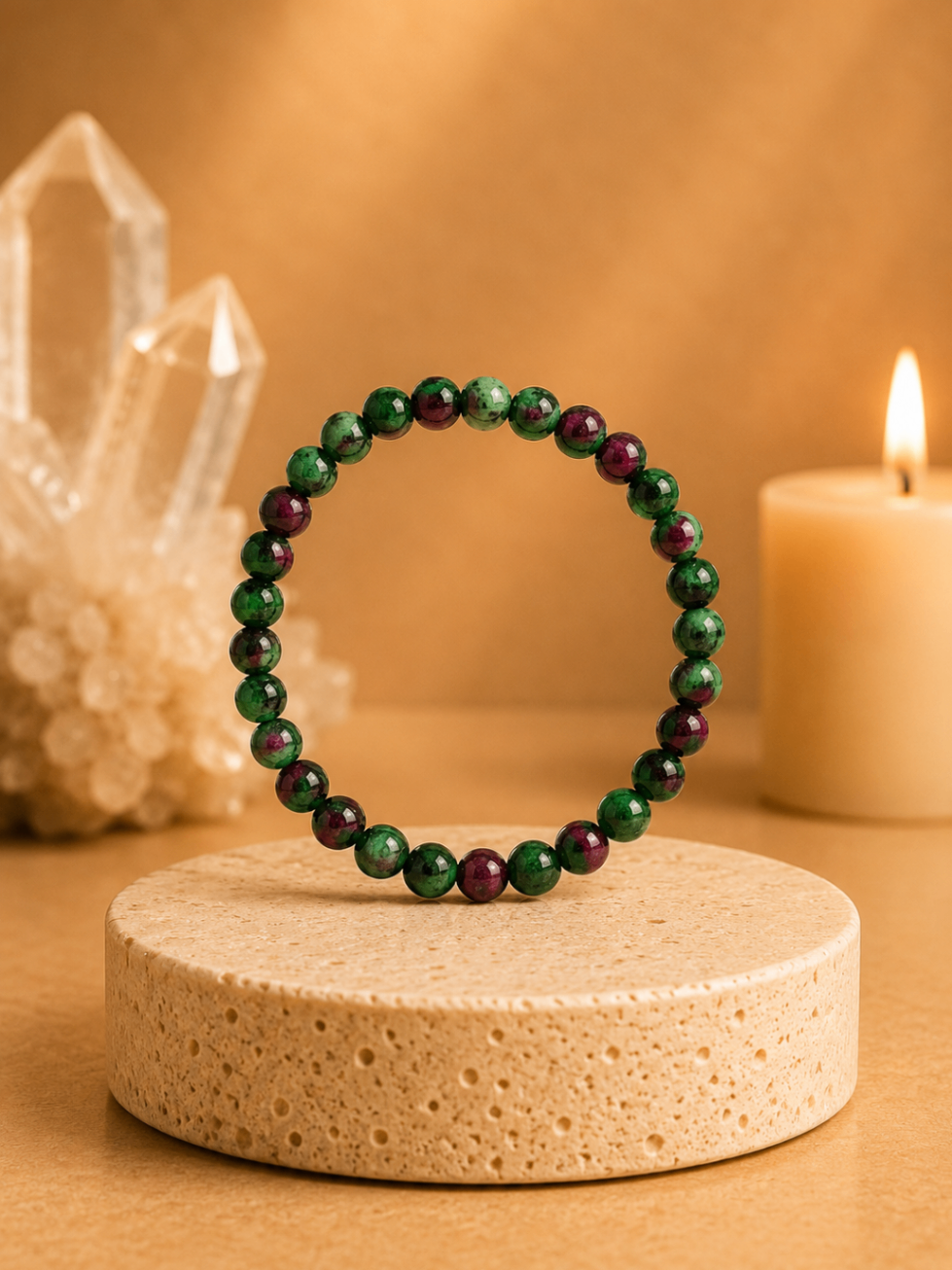 Pulseira Zoisita com Rubi (Esferas 8mm)
