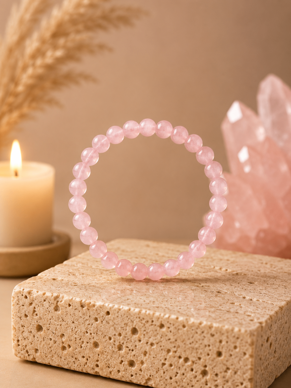 Pulseira Quartzo Rosa (Esferas 6mm)