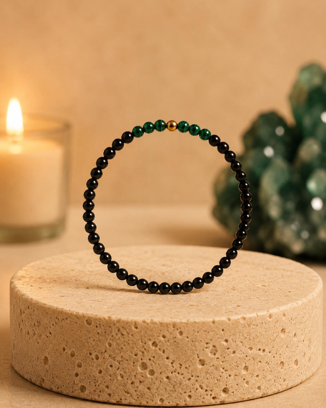 Pulseira Malaquita com Ónix (Esferas 4mm)
