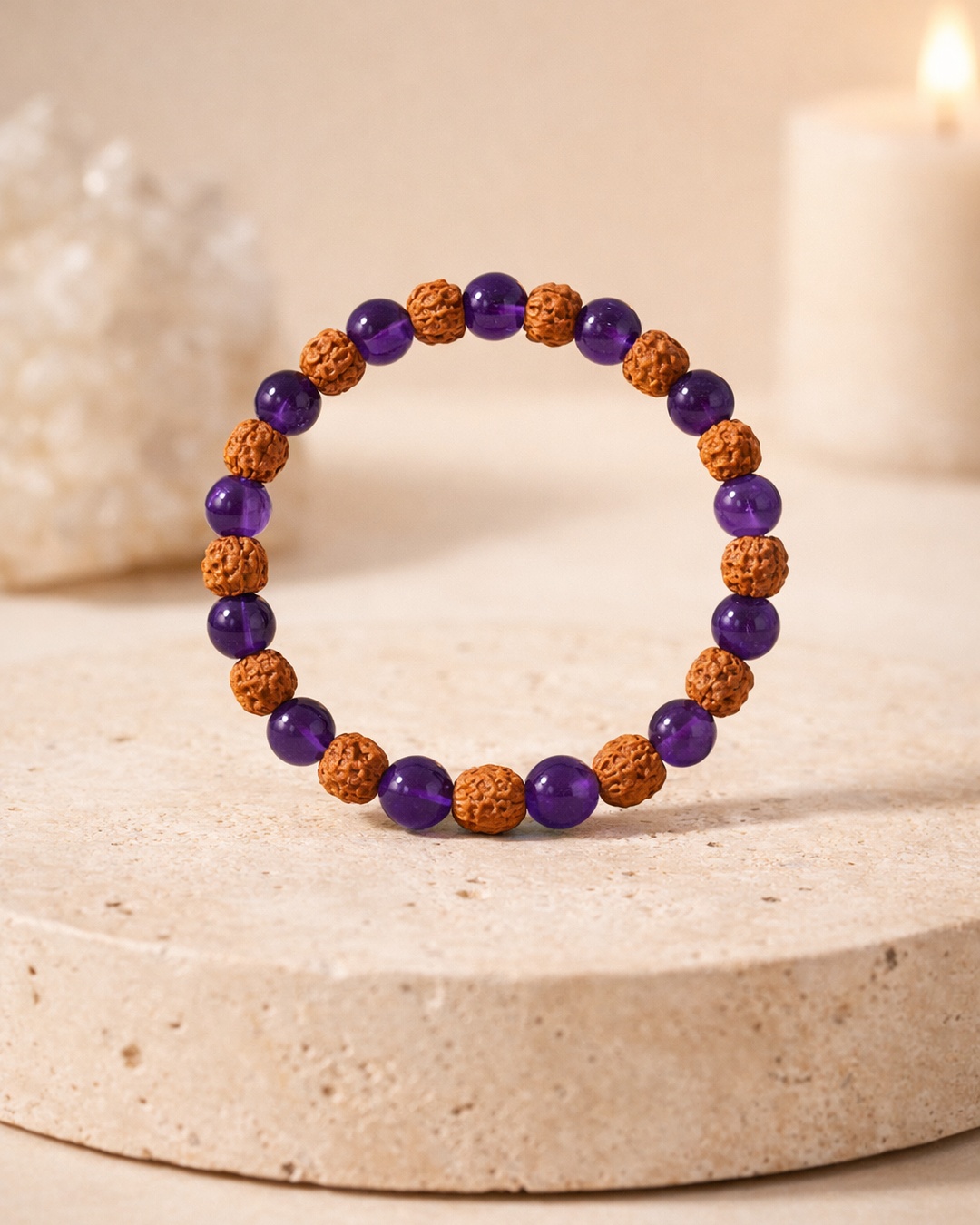 Pulseira Rudraksha com Ametista 8mm