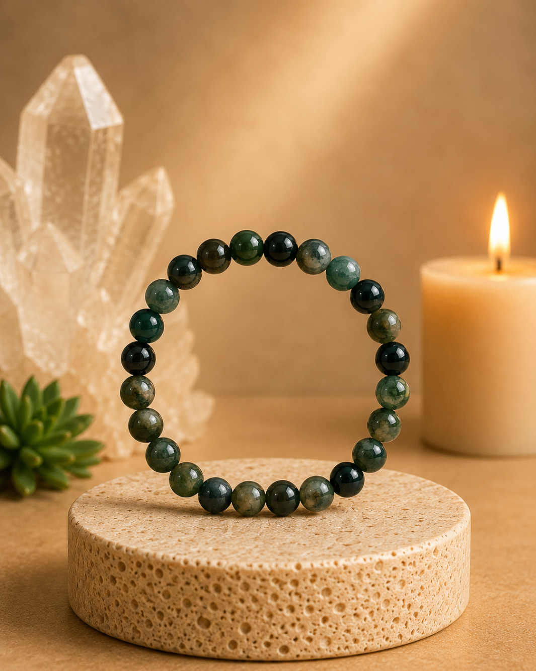 Pulseira Ágata Musgo (Esferas 6mm)