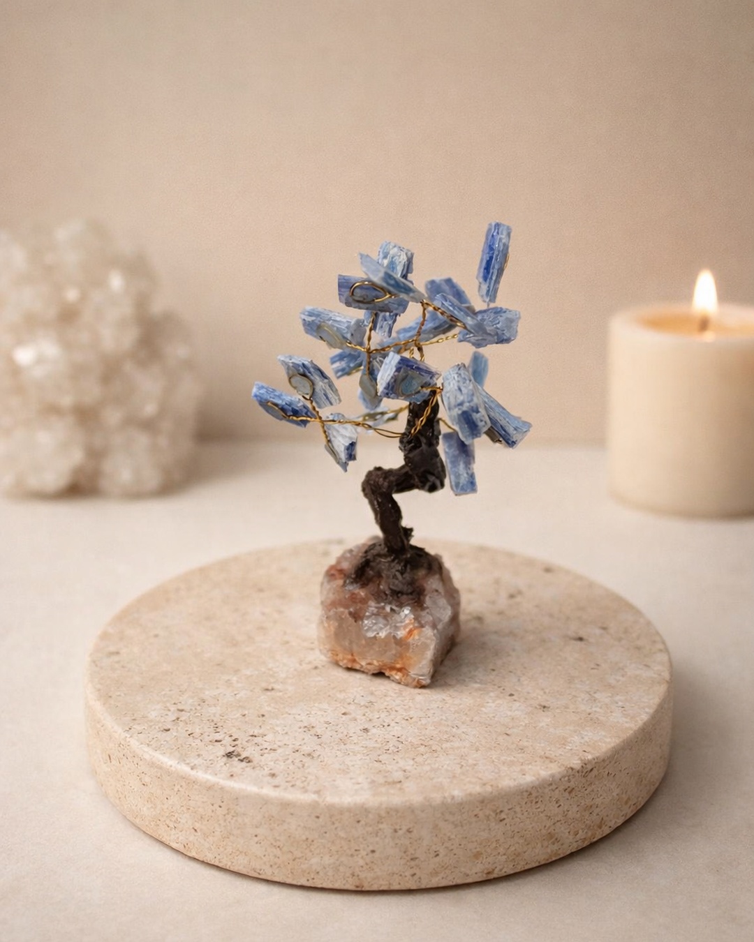 Árvore de Cianite Azul com Base de Drusa de Ametista (M)