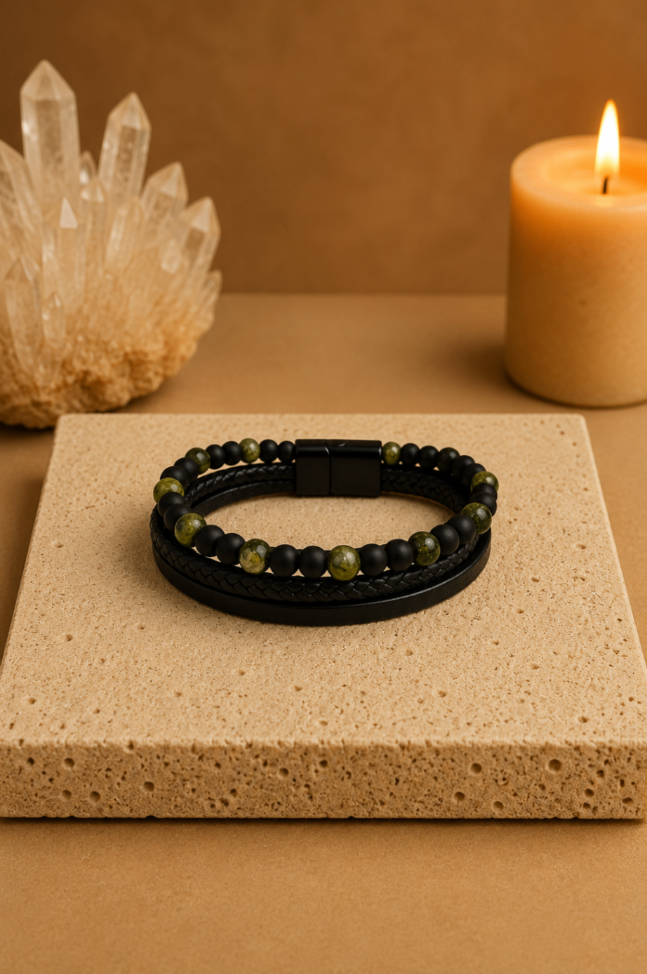 Pulseira Masculina com Ónix Mate e Jade