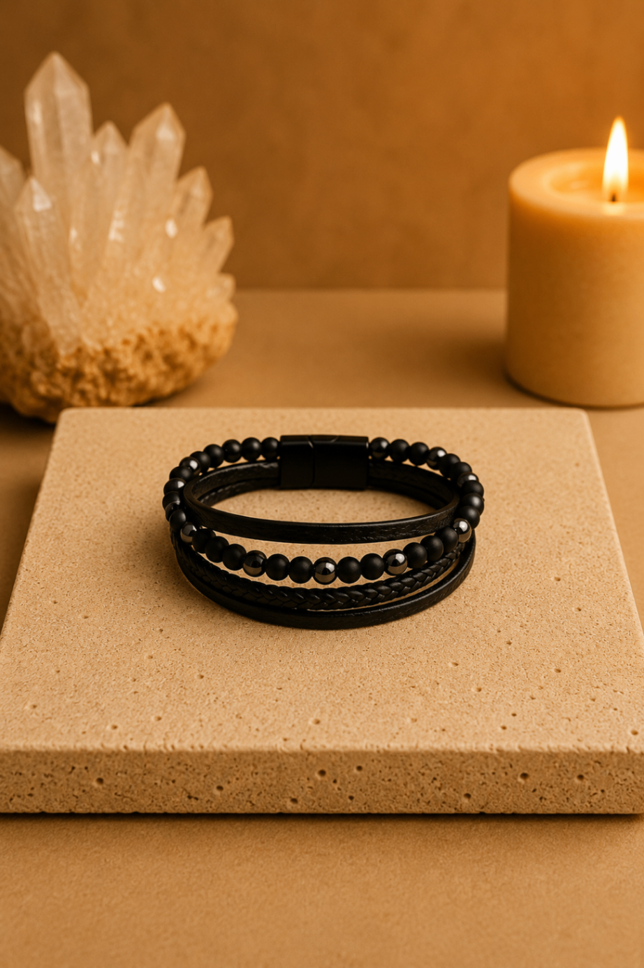 Pulseira Masculina com Ónix Mate e Hematite