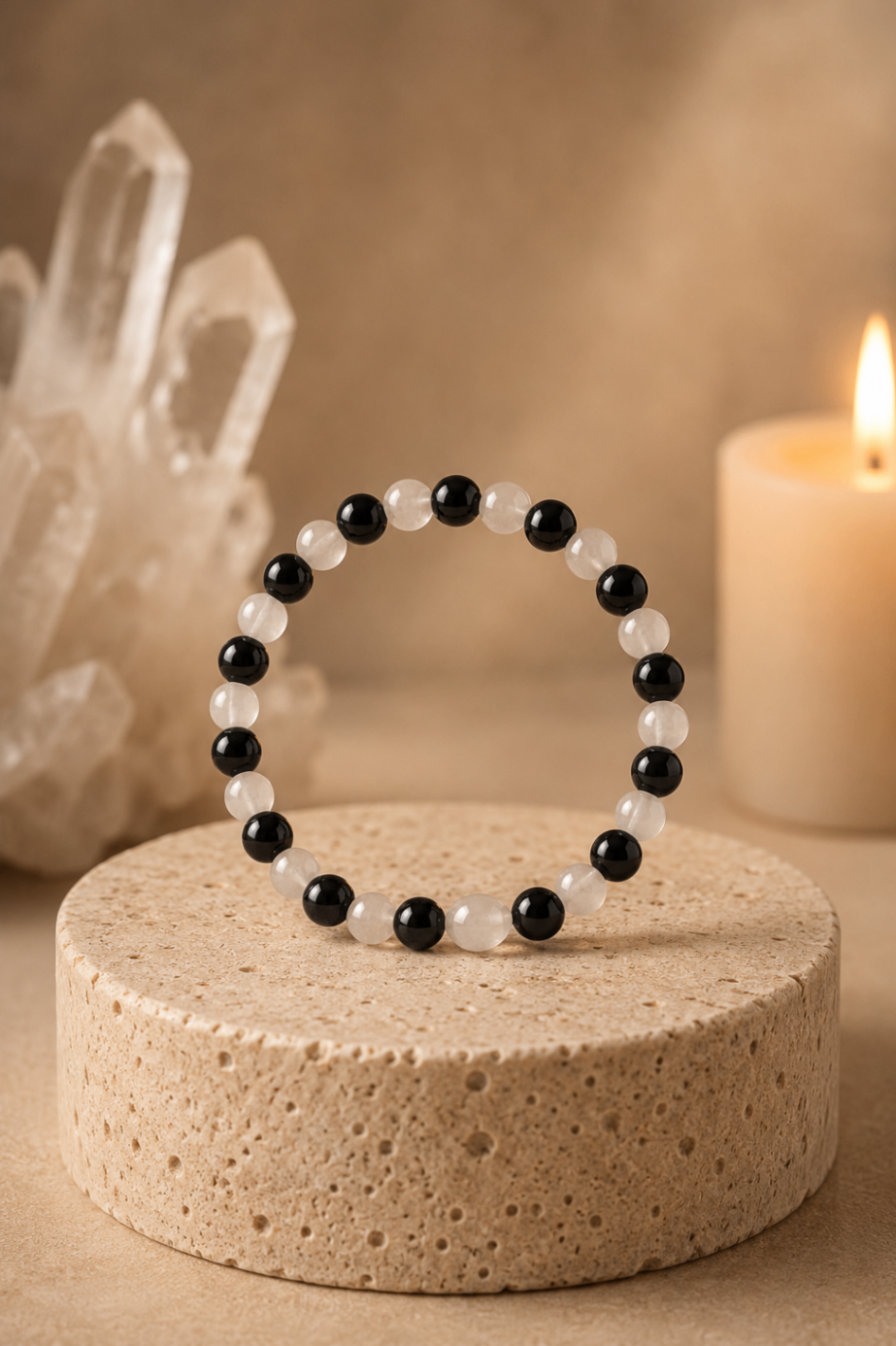 Pulseira Yin Yang (Ônix e Pedra da Lua) 8mm