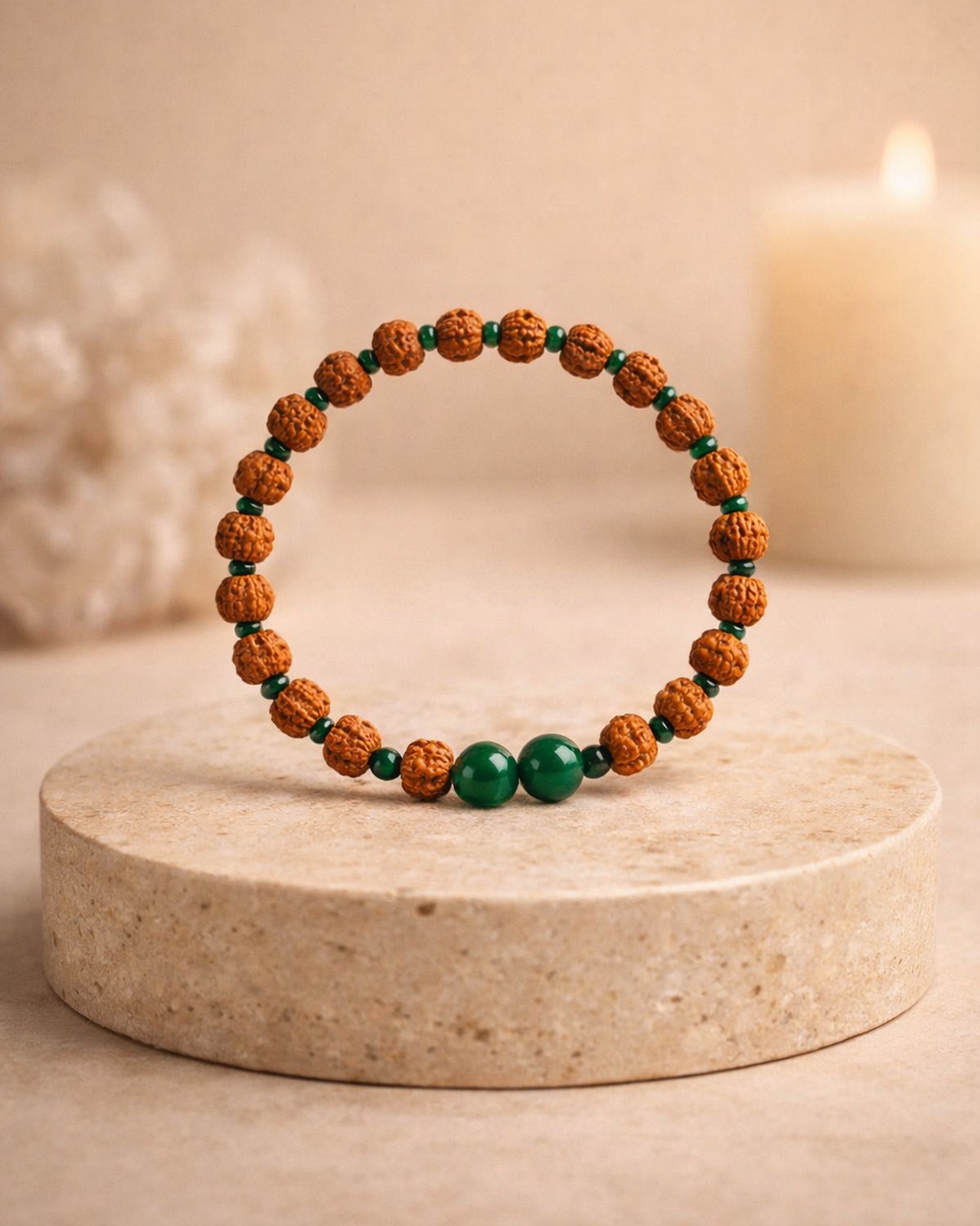 Pulseira Rudraksha com Malaquite