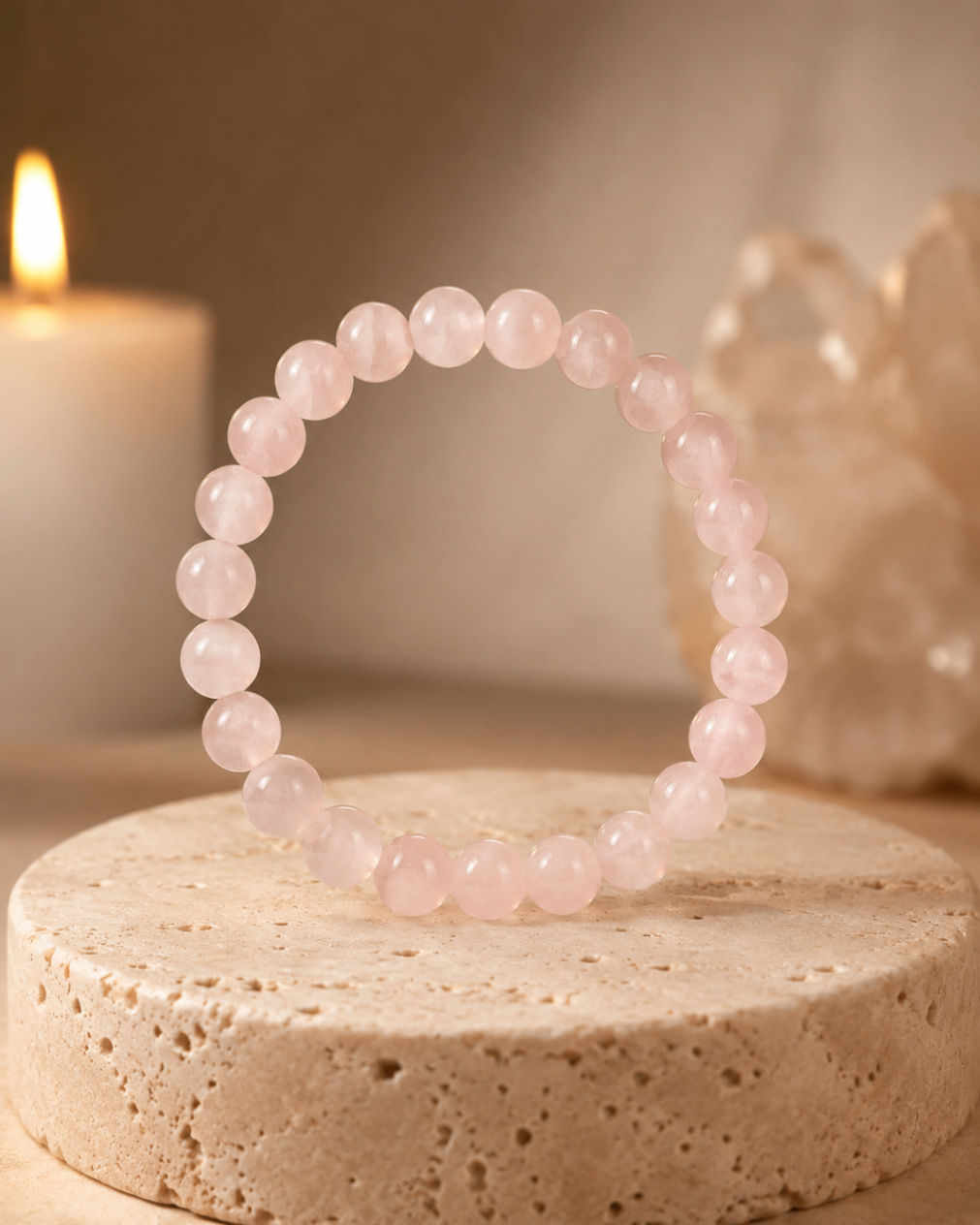 Pulseira Quartzo Rosa (Esferas 8mm)
