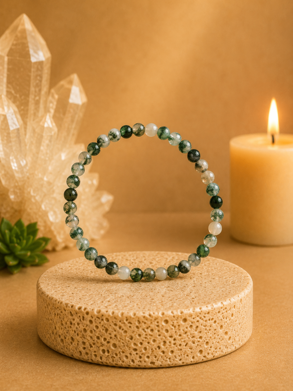 Pulseira Ágata Musgo (Esferas 4mm)