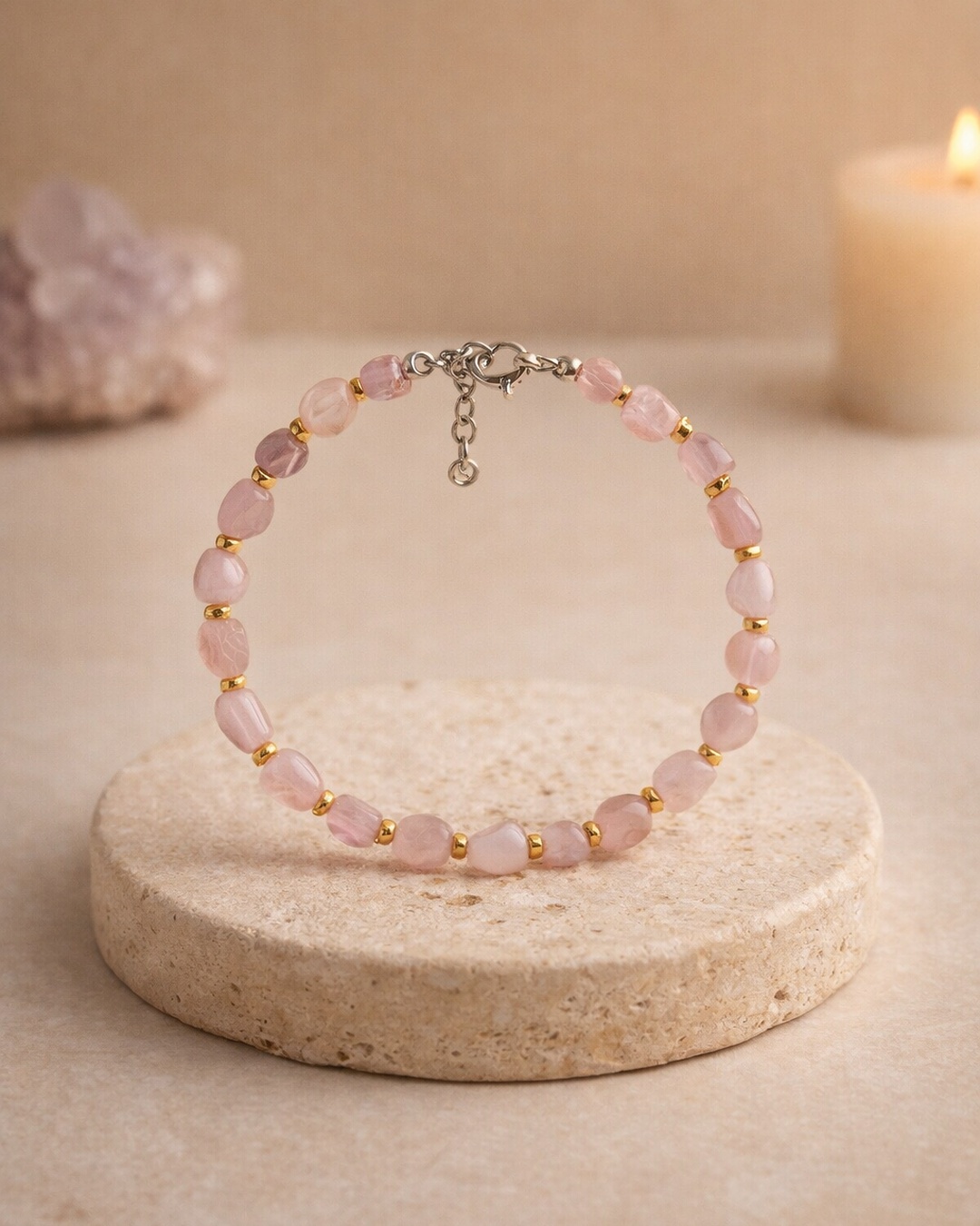 Pulseira de Quartzo Rosa 8mm